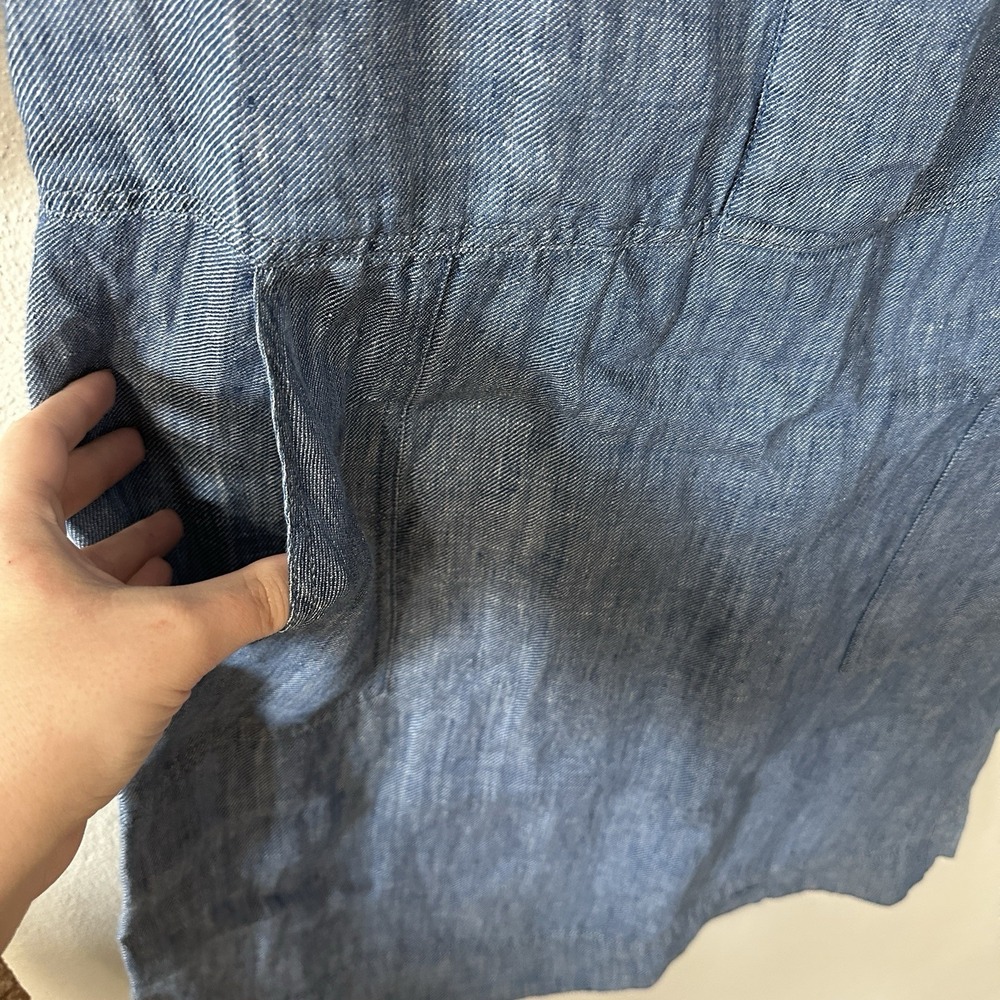 Poetry Dress Sz 10 Blue Linen Relaxed Boho Peasant Pockets 1/2 Button 3/4 Sleeve - Picture 4 of 7